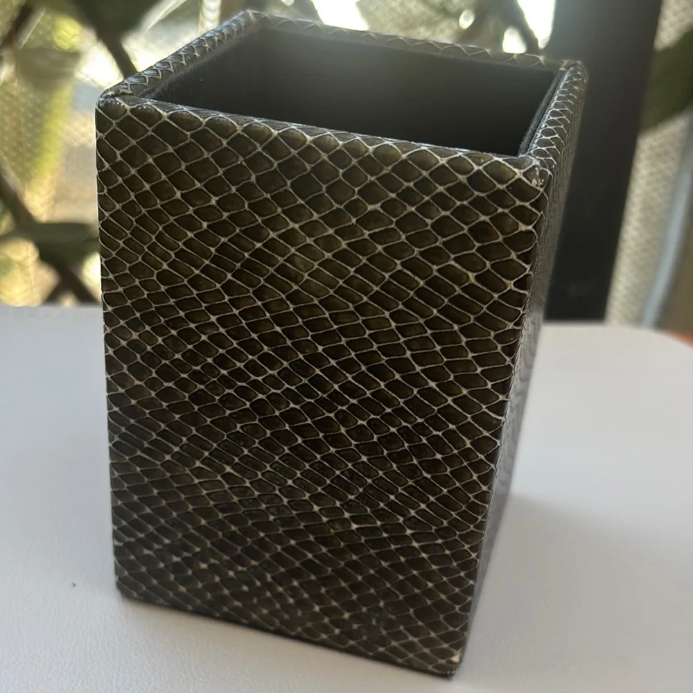 Vintage Genuine Snakeskin Pencil Cup circa 1980s